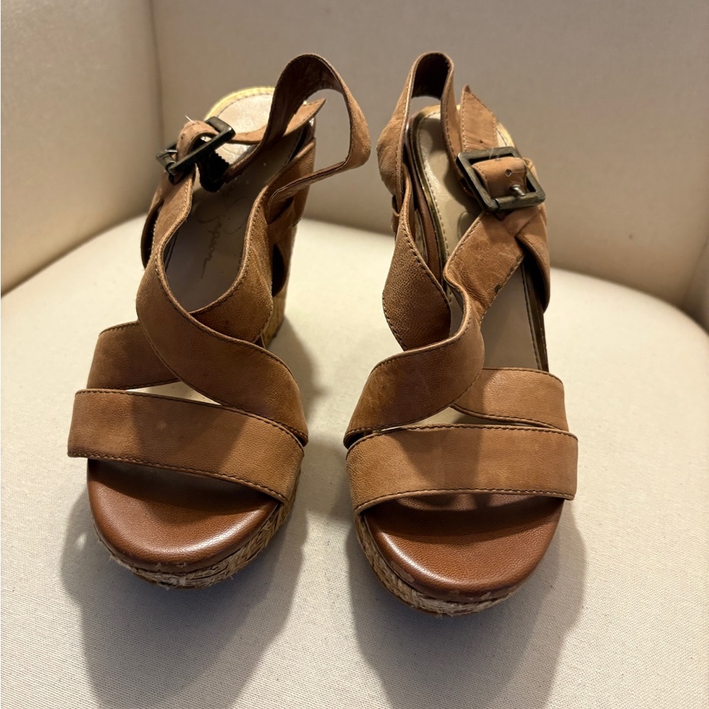 Brown Jessica Simpson Leather Women's Wedges